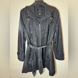 London Fog Ladies Black Rain Coat with Hood Size Large